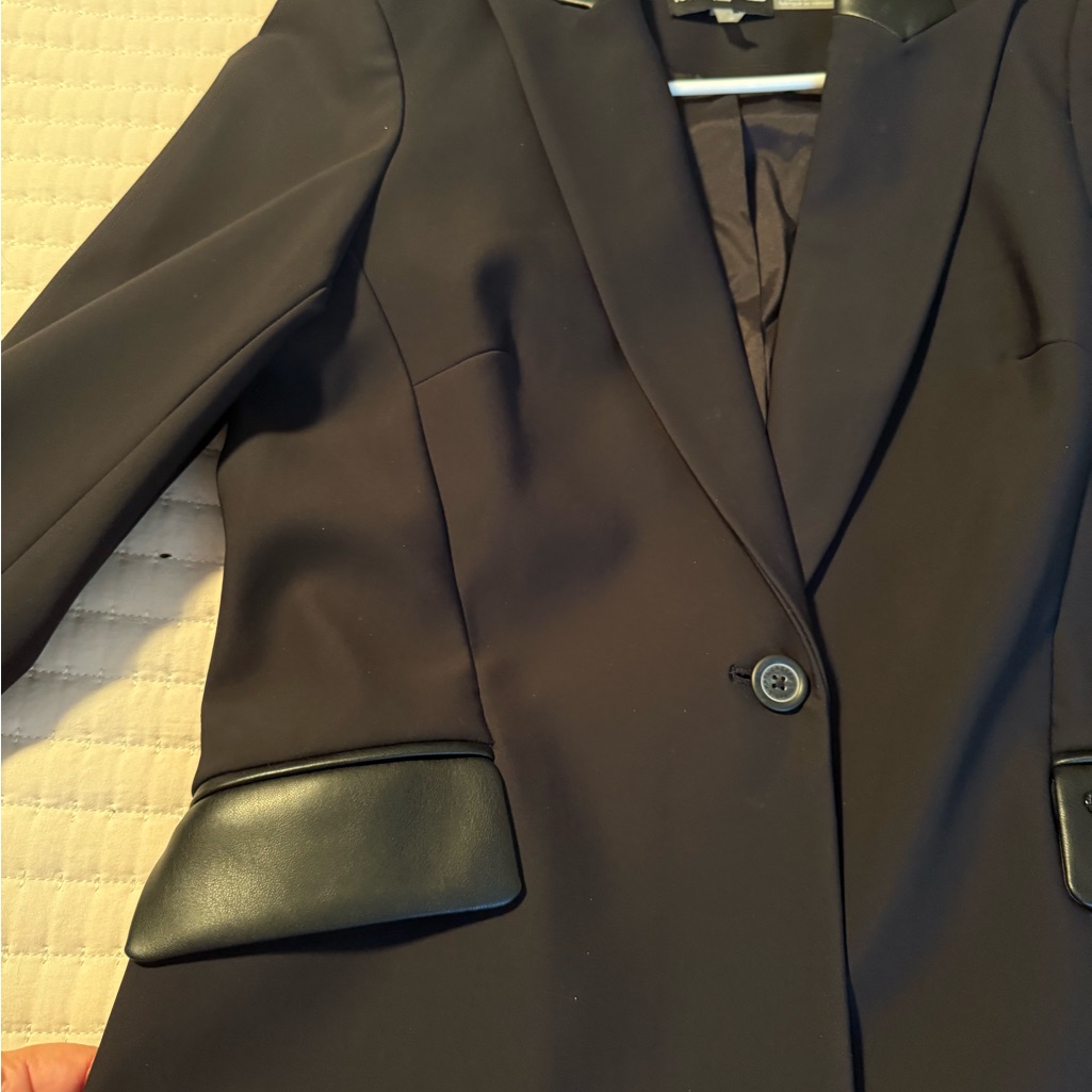 Karl Lagerfeld Black Blazer With Leather Accents